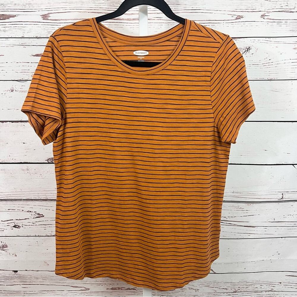 Old Navy Everywear Rust & Black Striped Slub Knit Crewneck Tee Shirt Medium